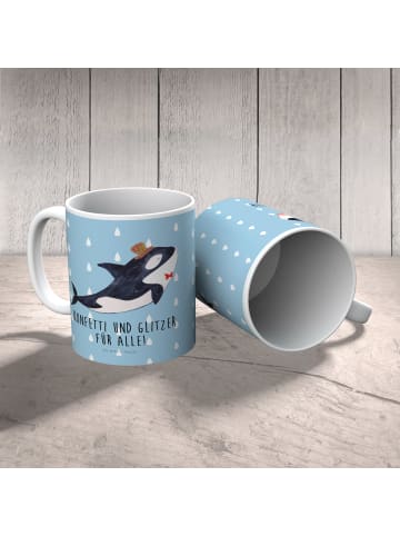 Mr. & Mrs. Panda Tasse Orca Zylinder mit Spruch in Blau Pastell