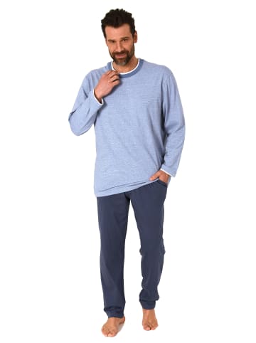 NORMANN langarm Schlafanzug Loungewear in blau-melange