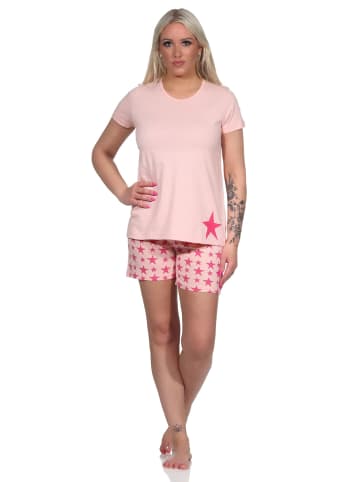 NORMANN Kurze Pyjama Shorty Schlafanzug SterneDess in rosa