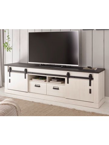 Furn.Design TV-Lowboard weiß Pinie, anthrazit, Landhaus, Unterteil Komforthöhe 201 x 61 cm