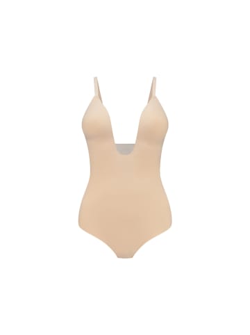 Bye Bra Shaping-Body Sculpting Bodysuit Deep V Thong in Beige