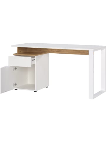 KADIMA DESIGN Bürotisch mit Container, Weiß-Beige, 140x61x74 cm, Metallkufen, stoßfest