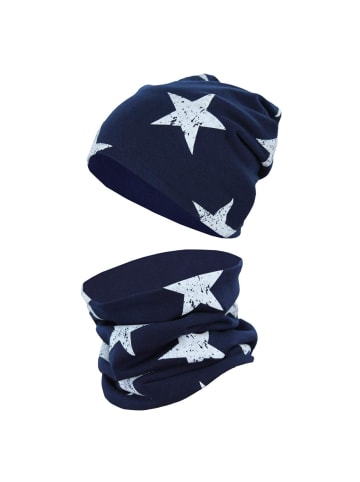 TupTam Unisex Kinder Beanie Mütze Schlauchschal Set in blau/weiß