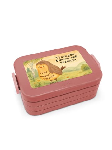 Mr. & Mrs. Panda Bento Box Eule Zufrieden Design mit Spruch in Rot Pastell