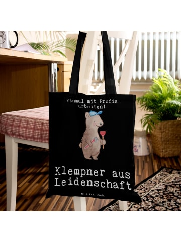 Mr. & Mrs. Panda Shopping Tasche Klempner Leidenschaft mit Spruch in Schwarz