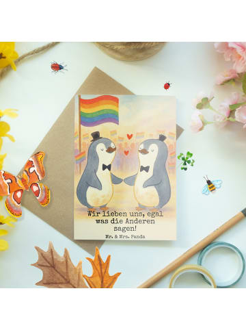 Mr. & Mrs. Panda neujahrskarte Pinguine Gay Pride Design mit Spruch in Weiß