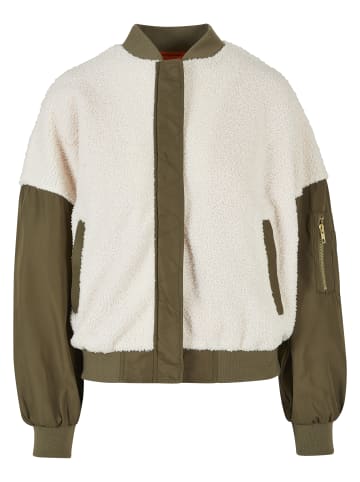 Urban Classics Urban Classics Damen Ladies Oversized Sherpa Mixed Bomber Jacket in whitesand/darkolive