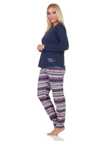 NORMANN Normann Damen langarm Schlafanzug Pyjama in wunderschöner Optik - 88767 in navy