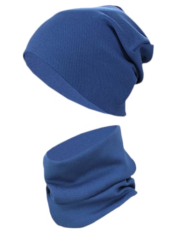 TupTam Unisex Kinder Beanie Mütze Schlauchschal Set in blau