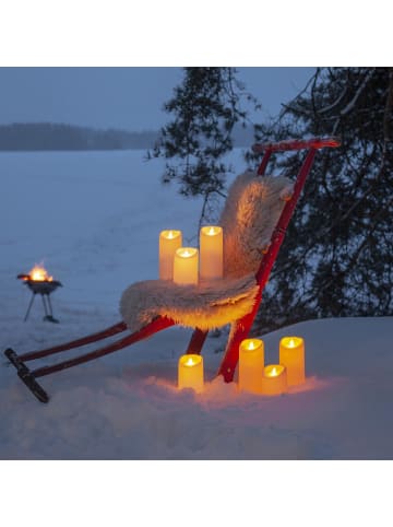 STAR Trading LED Outdoor-Kerze ,M-Twinkle' in weiß, Batterie + Timer, Flacker-Effek
