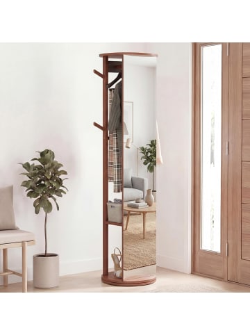 COSTWAY Ganzkörperspiegel mit Kleiderständer drehbar 44 x 168 cm in Hellbraun
