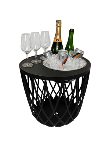 COOTAB Cooler Table 4-in-1 Loungetisch mit Edelstahl-Kühler Dubai in Schwarz 45 cm in schwarz