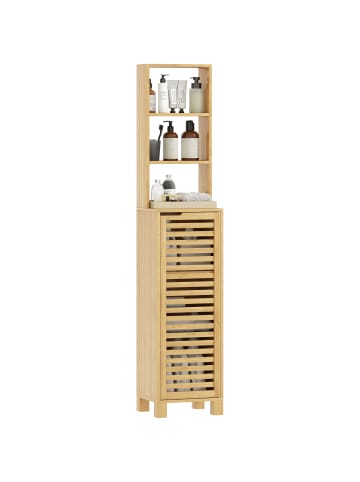 HOMCOM Badezimmerschrank-34L x 30B x 170H cm-Naturholz