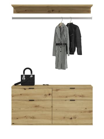 Inn.Furn Garderoben-Set in Artisan Eiche 121 cm, Komplettset mit Kleiderstange