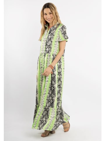 IZIA Damen Kleid Kurzarm Maxi in Grün Mehrfarbig