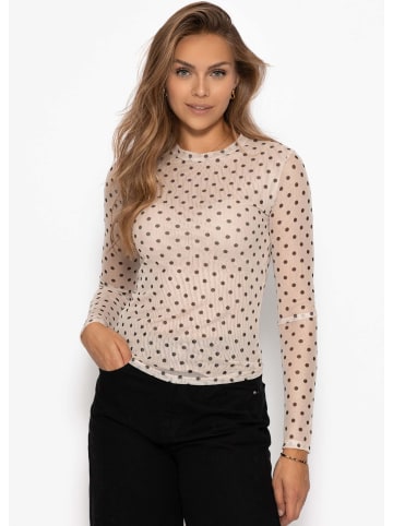 SASSYCLASSY Mesh Langarmshirt mit Punkten in Beige