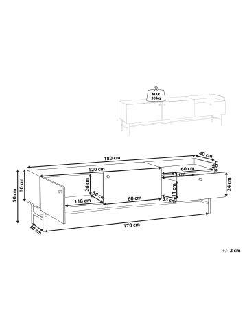 Beliani TV-Schrank LISMORE in Braun/Schwarz - (W) 180 x (H) 50 x (L) 40 cm