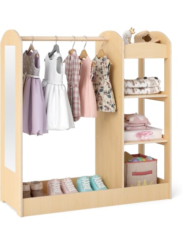 COSTWAY Kindergarderobe mit Spiegel 93,5 x 38 x 100 cm in Hellbraun