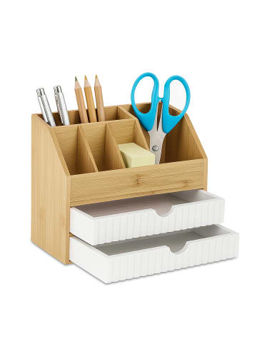 relaxdays Schreibtisch Organizer in Natur/Weiß - (B)24 x (H)19 x (T)14 cm