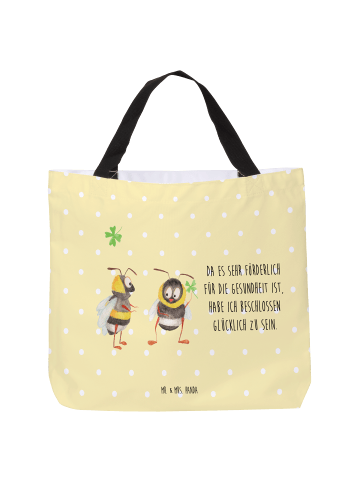 Mr. & Mrs. Panda Schultertasche Hummeln Kleeblatt mit Spruch in Gelb Pastell