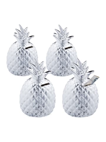 relaxdays 4x Spardose "Ananas" in Silber