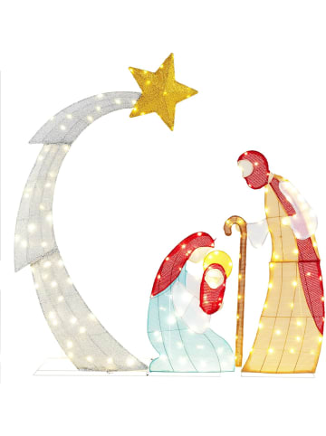 COSTWAY 151cm Weihnachtskrippe mit LED-Lichtern in Bunt