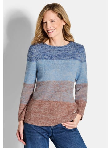 GOLDNER Kurzgröße:  Strickpullover Langarm Blockstreifenpullover, Melange in hellblau / camel / gemustert