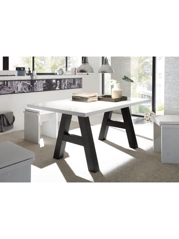 58 aufm Kessel ESSZIMMERTISCH Elia 8 140 x 90 x 75 Esstisch Schwarzstahl/Weiß Matt Lack