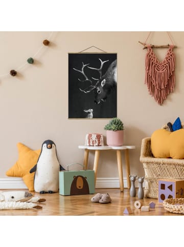 WALLART Stoffbild - Laura Graves - Illustration Hirsch und Hase Malerei in Schwarz