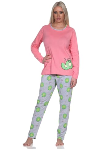 NORMANN Schlafanzug langarm Pyjama Pyjamahose Kiwi print - 86365 in pink