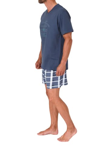 NORMANN Shorty Pyjama kurzarm KaroShorts - 74928 in blau