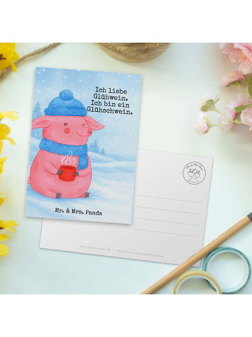 Mr. & Mrs. Panda Postkarte Schwein Glühwein Design mit Spruch in Weiß