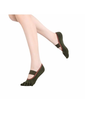 MUNADUNA 2er-Pack Yoga-/Pilates-Zehensocken mit bedrucktem Band in Olive