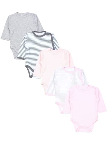 TupTam Baby Langarm Wickelbody im 5er Set in rosa/grau