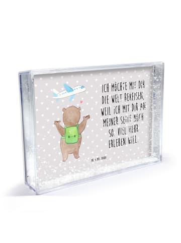 Mr. & Mrs. Panda Bilderrahmen Bär Flugzeug mit Spruch in Grau Pastell