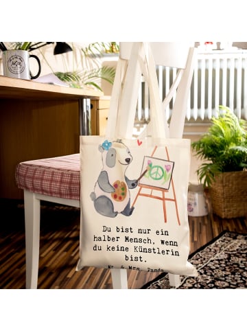 Mr. & Mrs. Panda Tote Bag Künstlerin Herz mit Spruch in Creme