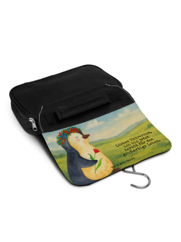 Mr. & Mrs. Panda Kulturtasche Pinguin Blumen Design mit Spruch in Weiß