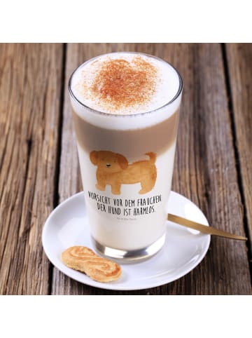 Mr. & Mrs. Panda Latte Macchiato Glas Hund Flauschig mit Spruch in Transparent