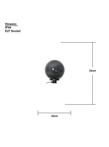 STAR Trading Outdoor-Kugelleuchte ,Orby' mit Erdspieß, E27, rauchgrau, Ø 30cm