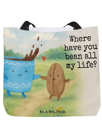 Mr. & Mrs. Panda Tote Bag Kaffee Bohne Design mit Spruch in Weiß