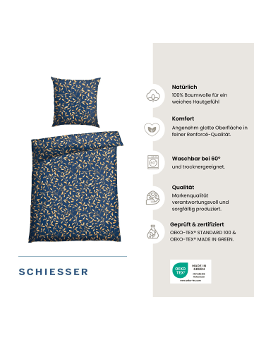 Schiesser Renforcé-Bettwäsche-Set Liliebeth in Blau-Beige