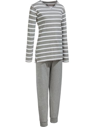 Erwin Müller Single-Jersey Schlafanzug in grau meliert/weiß