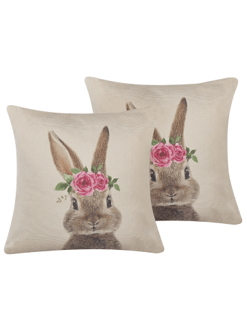 Beliani 2er-Set Dekokissen TULIPA in Grau/Beige/Braun