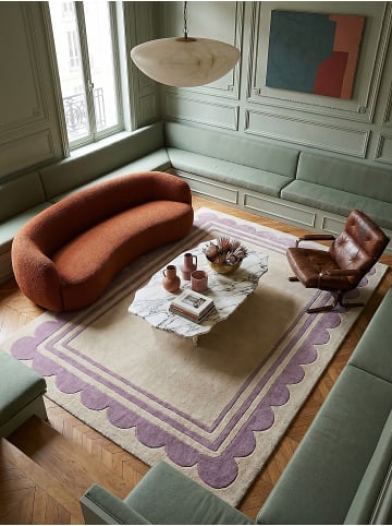 KADIMA DESIGN Teppich Wolle Handgetuftet WENSUM Grafisches Muster Wohnzimmer in Lila-Beige