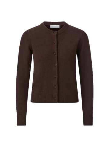 Rich & Royal Crew Neck Cash Long Sleeve Cardigan in Chocolate Torte