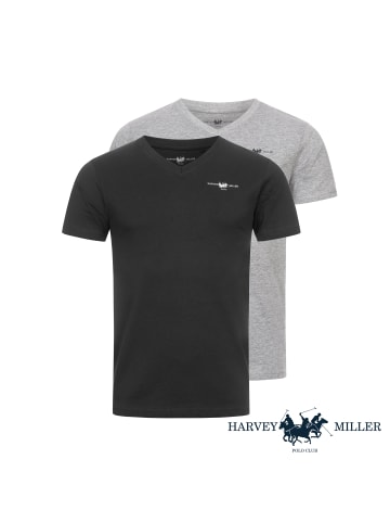 HARVEY MILLER POLO CLUB Harvey Miller Tshirt 2er Pack mit V-Hals-Ausschnitt 1x Schwarz 1x Grau