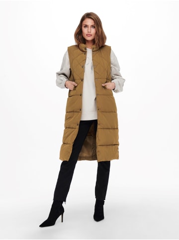 ONLY Lange Steppweste Winterjacke ohne Ärmel in Hellbraun