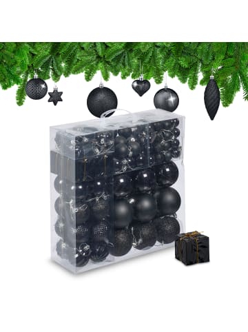 relaxdays 110-tlg. Weihnachtskugeln Set in Schwarz