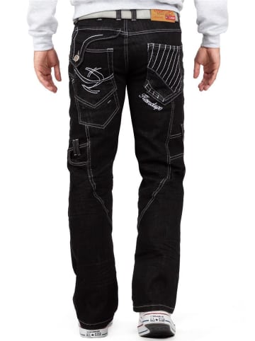 KOSMO LUPO Herren Regular Fit Jeans Stonewashed in Black