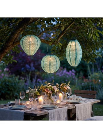 MARELIDA LED Solar Lampion oval mit Blumenmuster H: 38cm in blau